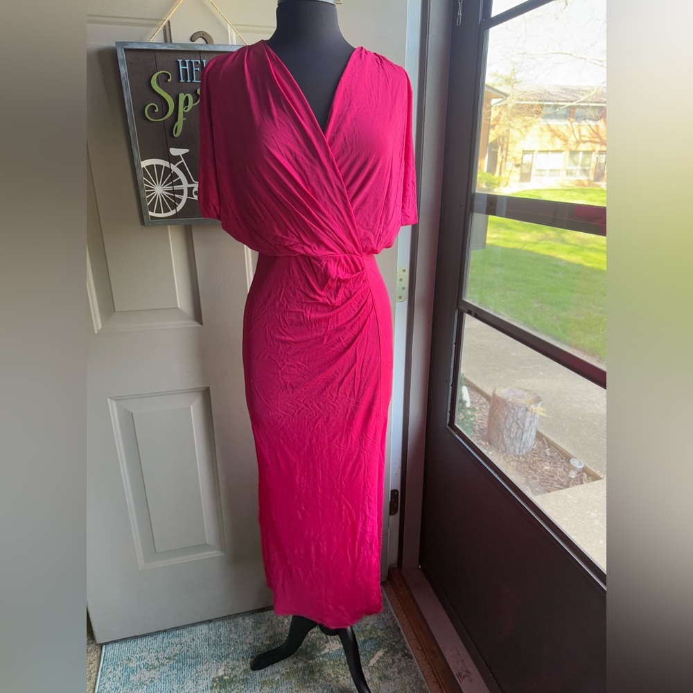 Diane Von Furstenberg ‘Williams’ pink faux wrap draped maxi dress, size medium